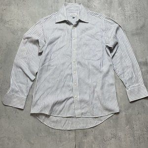 Emanuel Ungaro Dress Button Up Mens Shirt Sz S 15 32/33 White Blue Check‎